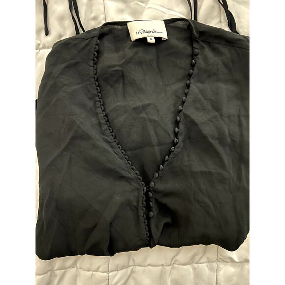 3.1 Phillip Lim Black Silk Long Sleeve V- Neck Wrap Blouse Size 0 - Picture 10 of 12